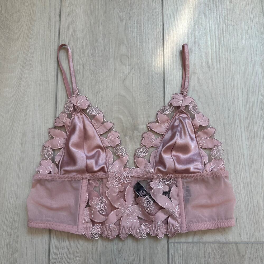 Victoria's Secret pink floral applique mesh lace longline bralette small